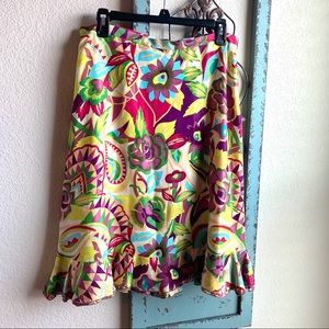 Bernard Zins floral multi-color silk skirt